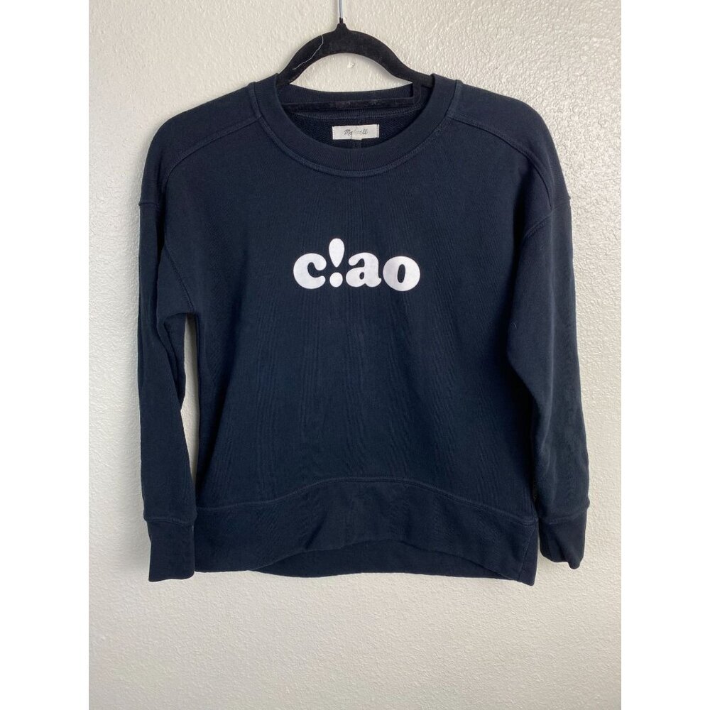 Madewell Ciao Black Sweatshirt Crewneck Pullover Women XXS Cotton Classic Basic
